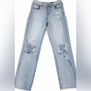 Altar'd State Distressed Gillian Straight Leg Jeans - Light Blue